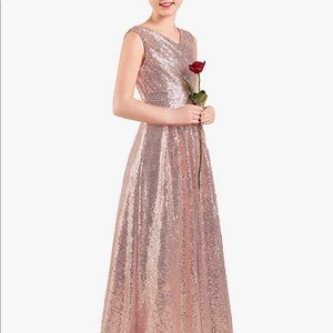 Champagne Pink Sequin Junior Bridesmaid Dress, Girls Size 8